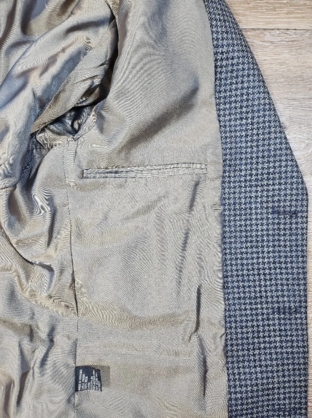 Vintage J Riggings 100% Wool Tweed Blue Tan Houndstooth Sport Coat Blazer 42R